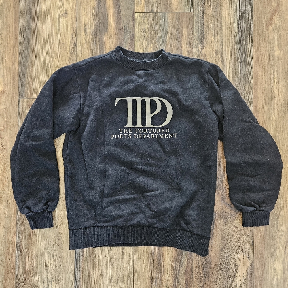 Taylor Swift The Tortured Poets Department Black Crewneck Sweater - Size Small